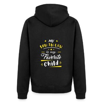 Mein Schwiegersohn ist mein Lieblingskind - Unisex Premium Bio Zip Hoodie - Schwarz - Hinten - Nico (187cm)