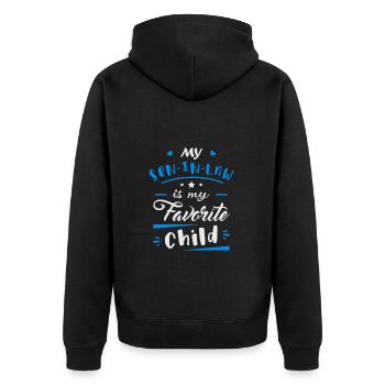 Mein Schwiegersohn ist mein Lieblingskind - Unisex Premium Bio Zip Hoodie - Schwarz - Hinten - Nico (187cm)