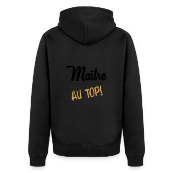 MASTER. MASTER. THANK YOU. THANK YOU MASTER - Unisex Premium Organic Zip Hoodie - black - Back - Nico (187cm)