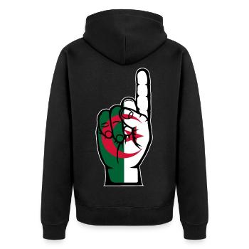 Algerien Flagge Nummer 1 - Unisex Premium Bio Zip Hoodie - Schwarz - Hinten - Nico (187cm)