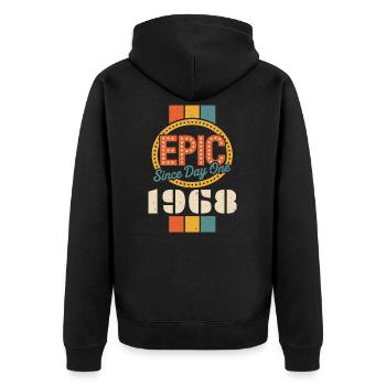 Legendär seit 1968 - Unisex Premium Bio Zip Hoodie - Schwarz - Hinten - Nico (187cm)