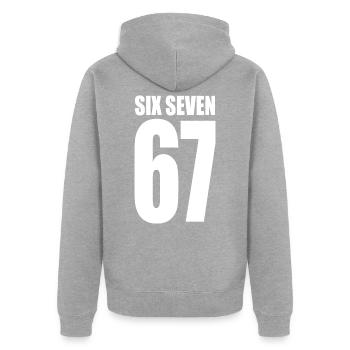 67 - six seven sixseven meme viral - Unisex Premium Bio Zip Hoodie - Grau meliert - Hinten - Nico (187cm)