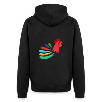 HAHN. HENNE. KÜKEN. TIER. TIERE. NATUR - Unisex Premium Bio Zip Hoodie - Schwarz - Hinten - Nico (187cm)