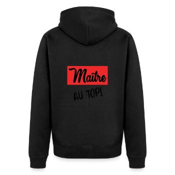 MASTER. MASTER. THANK YOU. THANK YOU MASTER - Unisex Premium Organic Zip Hoodie - black - Back - Nico (187cm)