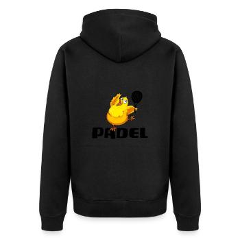Padel Padeltennis "padel-chick" - Unisex Premium Bio Zip Hoodie - Schwarz - Hinten - Nico (187cm)