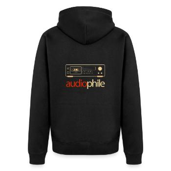 Audio Cassette Deck Vintage HiFi Audiophile - Unisex Premium Bio Zip Hoodie - Schwarz - Hinten - Nico (187cm)