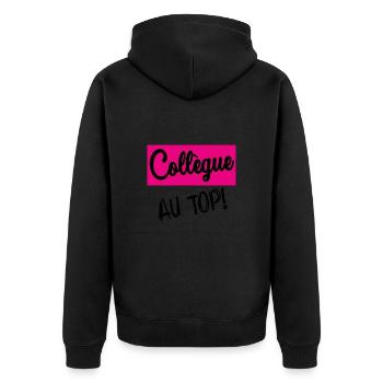 KOLLEGE. ANFANGEN. BESCHÄFTIGUNG. HUMOR. MANAGER. CHEF - Unisex Premium Bio Zip Hoodie - Schwarz - Hinten - Nico (187cm)