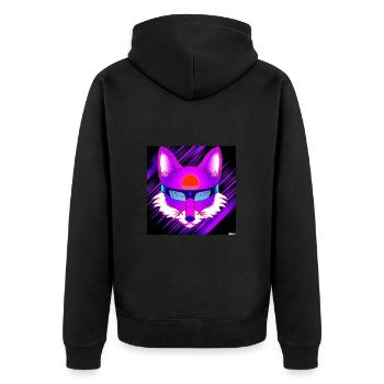 Kitsun Vaporwave Japanische Kami Vaporwave Kitsune - Unisex Premium Bio Zip Hoodie - Schwarz - Hinten - Nico (187cm)