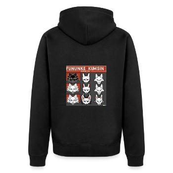 Kitsun Vaporwave Japanische Kami Vaporwave Kitsune - Unisex Premium Bio Zip Hoodie - Schwarz - Hinten - Nico (187cm)