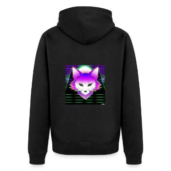 Kitsun Vaporwave Japanische Kami Vaporwave Kitsune - Unisex Premium Bio Zip Hoodie - Schwarz - Hinten - Nico (187cm)