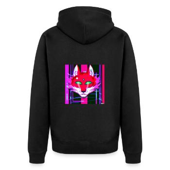 Kitsun Vaporwave Japanische Kami Vaporwave Kitsune - Unisex Premium Bio Zip Hoodie - Schwarz - Hinten - Nico (187cm)