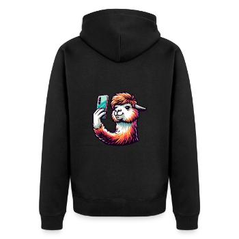 Alpaka Lama für Alpakaliebhaber - Unisex Premium Bio Zip Hoodie - Schwarz - Hinten - Nico (187cm)
