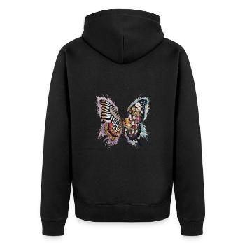 Bunte Blumen Schmetterling Naturliebhaber - Unisex Premium Bio Zip Hoodie - Schwarz - Hinten - Nico (187cm)