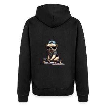 Skateboarding Mops für Skaters - Unisex Premium Bio Zip Hoodie - Schwarz - Hinten - Nico (187cm)