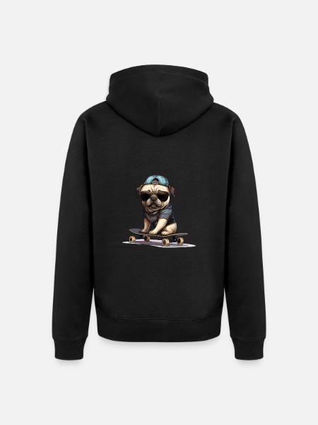 Skateboarding Mops für Skaters - Unisex Premium Bio Zip Hoodie - Schwarz