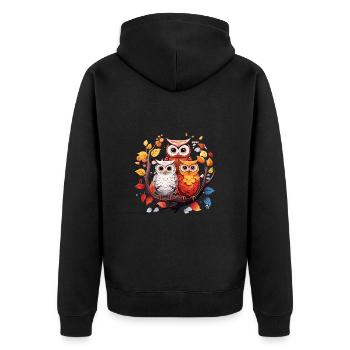 Eulenfamilie Niedliches Eulen-Trio Herbstblätter - Unisex Premium Bio Zip Hoodie - Schwarz - Hinten - Nico (187cm)
