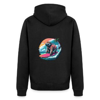 Surfer Faultier Tropischer Strand Welle Surfen - Unisex Premium Bio Zip Hoodie - Schwarz - Hinten - Nico (187cm)
