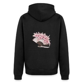 Floral Japanese Fan - Unisex Premium Organic Zip Hoodie - black - Back - Nico (187cm)