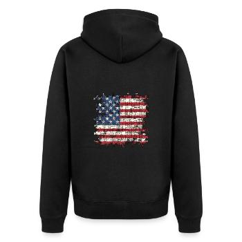 Patriotisches Puzzle Flagge Amerikanischer Stolz - Unisex Premium Bio Zip Hoodie - Schwarz - Hinten - Nico (187cm)