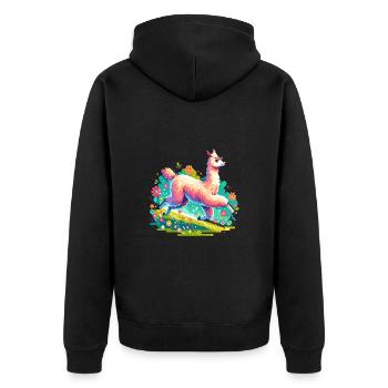 Alpaka Lama für Alpakaliebhaber - Unisex Premium Bio Zip Hoodie - Schwarz - Hinten - Nico (187cm)