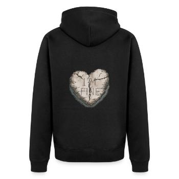 BROKEN HEART HEARTBREAK HEARTBROKEN I'm Fine - Unisex Premium Bio Zip Hoodie - Schwarz - Hinten - Nico (187cm)