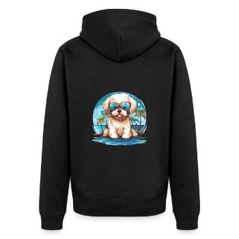 Lustiger Hund mit Sonnenbrille am Strand Urlaub - Unisex Premium Bio Zip Hoodie - Schwarz - Hinten - Nico (187cm)