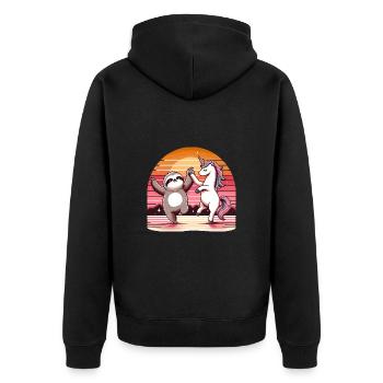 Magisches Faultier Einhorn tanzend Sternenhimmel - Unisex Premium Bio Zip Hoodie - Schwarz - Hinten - Nico (187cm)