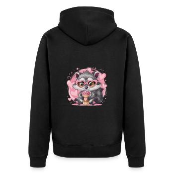 Niedlicher Waschbär Herz-Sonnenbrille Kaffee - Unisex Premium Bio Zip Hoodie - Schwarz - Hinten - Nico (187cm)