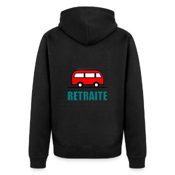 RUHESTAND. GLÜCKLICHER RUHESTAND. GLÜCKLICHER RUHESTAND - Unisex Premium Bio Zip Hoodie - Schwarz - Hinten - Nico (187cm)