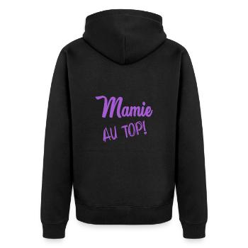 MAMA. OMA - Unisex Premium Bio Zip Hoodie - Schwarz - Hinten - Nico (187cm)
