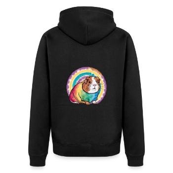 Meerschweinchen Regenbogen - Unisex Premium Bio Zip Hoodie - Schwarz - Hinten - Nico (187cm)