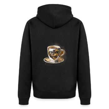 Coffee First Morning Cafe Liebhaber - Unisex Premium Bio Zip Hoodie - Schwarz - Hinten - Nico (187cm)