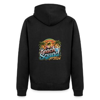 Beach Squad 2024 Tropischer Sonnenuntergang - Unisex Premium Bio Zip Hoodie - Schwarz - Hinten - Nico (187cm)