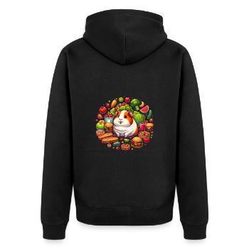 Süßes Meerschweinchen umgeben von leckerem Essen - Unisex Premium Bio Zip Hoodie - Schwarz - Hinten - Nico (187cm)