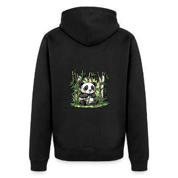 Niedlicher Panda Bambus Wald Tier Tierwelt - Unisex Premium Bio Zip Hoodie - Schwarz - Hinten - Nico (187cm)
