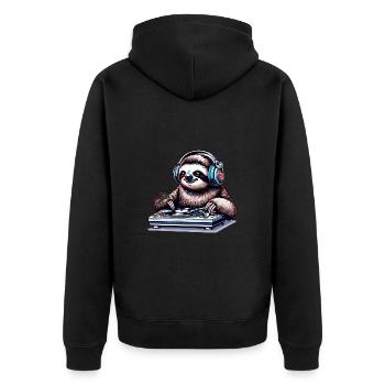 Cooles DJ-Faultier Platten auflegt Kopfhörern - Unisex Premium Bio Zip Hoodie - Schwarz - Hinten - Nico (187cm)