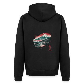 Fujiyama Fuji für einen Japaner oder Japan - Unisex Premium Bio Zip Hoodie - Schwarz - Hinten - Nico (187cm)