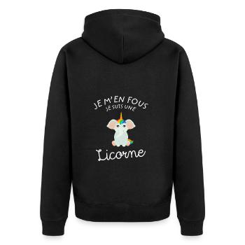 Je M'en Fous Je Suis Une Licorne éléphant - Veste à capuche bio Premium Unisexe - noir - Dos - Nico (187cm)