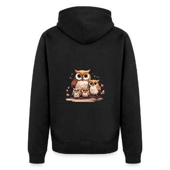 Eulenfamilie Niedliches Eulen-Trio Herbstblätter - Unisex Premium Bio Zip Hoodie - Schwarz - Hinten - Nico (187cm)