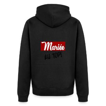 HOCHZEIT. ZUKÜNFTIGE BRAUT. Junggesellinnenabschied - Unisex Premium Bio Zip Hoodie - Schwarz - Hinten - Nico (187cm)