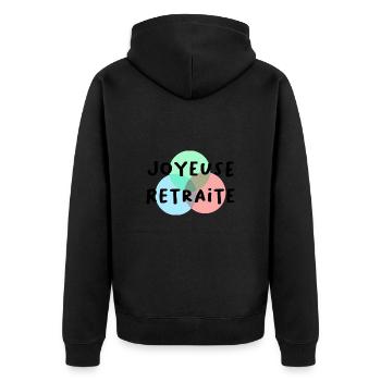 RUHESTAND. GLÜCKLICHER RUHESTAND. GLÜCKLICHER RUHESTAND - Unisex Premium Bio Zip Hoodie - Schwarz - Hinten - Nico (187cm)