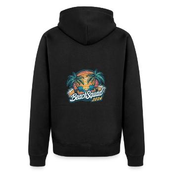 Beach Squad 2024 Tropischer Sonnenuntergang - Unisex Premium Bio Zip Hoodie - Schwarz - Hinten - Nico (187cm)