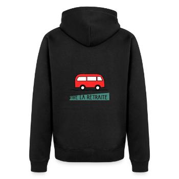 RUHESTAND. GLÜCKLICHER RUHESTAND. GLÜCKLICHER RUHESTAND - Unisex Premium Bio Zip Hoodie - Schwarz - Hinten - Nico (187cm)