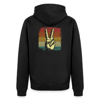 Peace Weltfrieden - Unisex Premium Bio Zip Hoodie - Schwarz - Hinten - Nico (187cm)