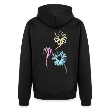 Bunte Blumen der Freundschaft - Unisex Premium Bio Zip Hoodie - Schwarz - Hinten - Nico (187cm)