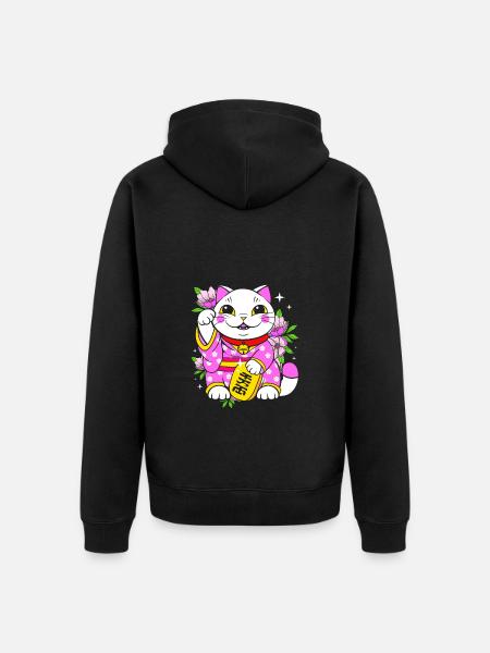 Maneki Neko Japan Glücksbringer - Unisex Premium Bio Zip Hoodie - Schwarz