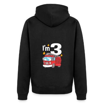 Feuerwehrauto Kindergeburtstag - Unisex Premium Bio Zip Hoodie - Schwarz - Hinten - Nico (187cm)