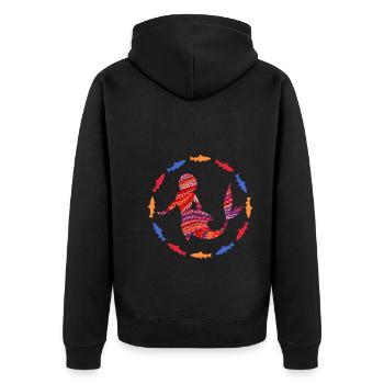 meerjungfrau e 110a - Unisex Premium Bio Zip Hoodie - Schwarz - Hinten - Nico (187cm)
