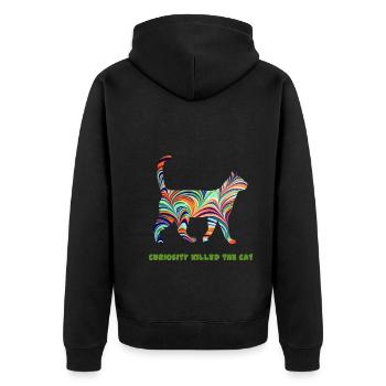 katze mit spruch e 7 - Unisex Premium Bio Zip Hoodie - Schwarz - Hinten - Nico (187cm)