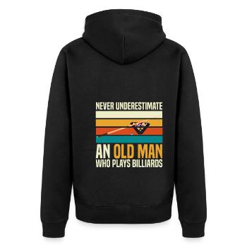 Never Underestimate An Old Man Billiards - Unisex Premium Bio Zip Hoodie - Schwarz - Hinten - Nico (187cm)